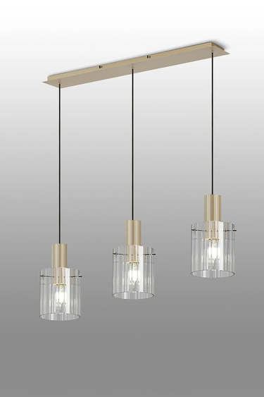 Madison Linear 3 Light, Light Gold with Wide Ribbed Clear Glass