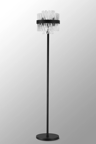 Exolon 8 Light Floor Lamp, Satin Black Finish with Clear Sculpted Glass