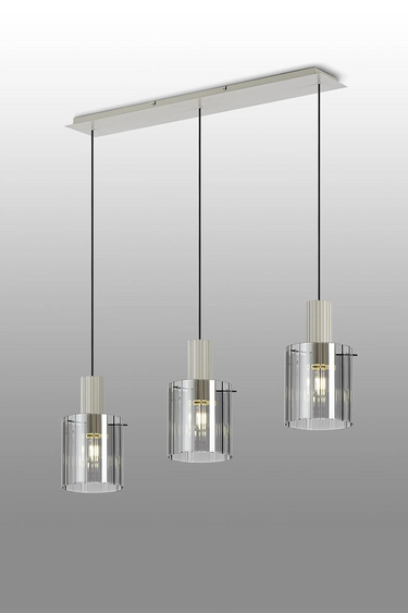 Madison Linear 3 Light, Beige Stone with Wide Ribbed Smoked Glass