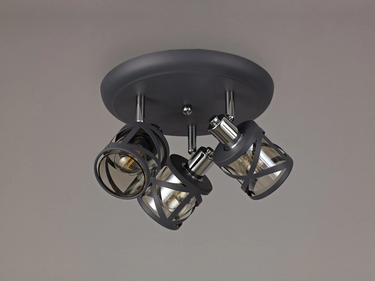Emery 3 Light Spot, Matt Grey with Cognac Glass