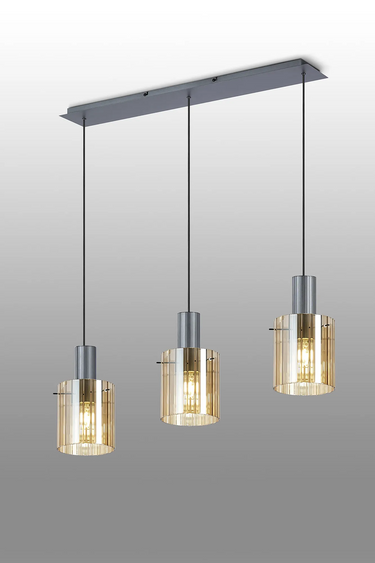 Madison Linear 3 Light, Dark Grey with Wide Ribbed Amber Glass