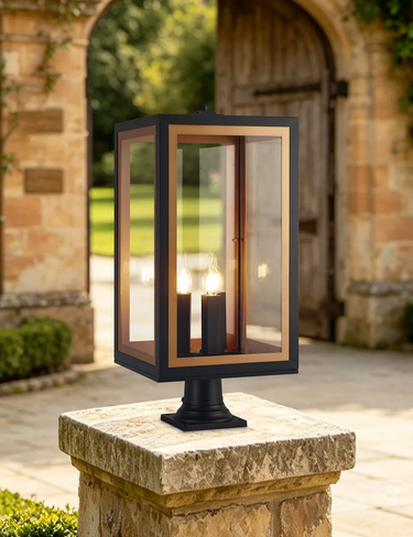 Sereno 3 Light Pedestal, Black & Gold Finish, IP54