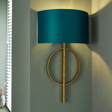 Cortez Wall Lamp Antique Gold Leaf & Teal Satin Shade