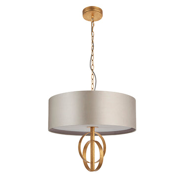 Cortez 3 Light Pendant Antique Gold Leaf & Mink Satin Shade