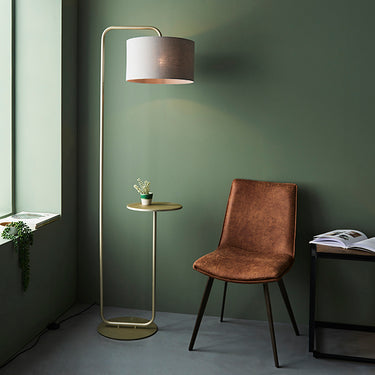 Consort Floor Lamp & Table Champagne Gold & Slate Grey Shade