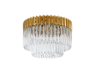 Pallas 7 Light Flush Brass & Clear Sculpted Glass