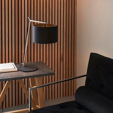 Tiller Table Lamp Matt Nickel & Black with Black Shade