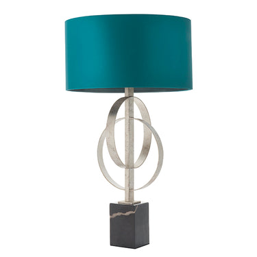 Cortez Table Lamp Antique Silver & Teal Satin Shade