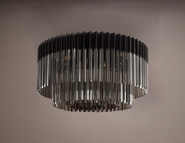 Pallas 12 Light Flush Matt Black & Smoked Sculpted Glass