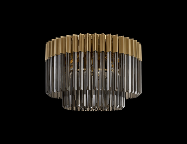 Pallas 7 Flush Light Brass & Smoked Sculpted Glass