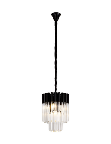 Pallas 4 Light Pendant Matt Black & Clear Sculpted Glass