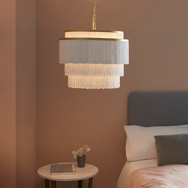 Chenille 3 Light Pendant Matt Gold & White Yarn