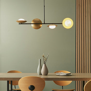 Ludo 4 Light Linear Pendant Gold & Dark Bronze with Opal Glass