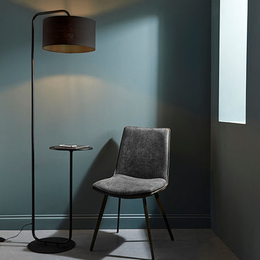 Consort Floor Lamp & Table Satin Black & Black Shade