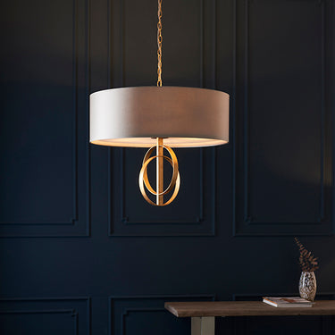 Cortez 5 Light Pendant Antique Gold Leaf & Mink Satin Shade