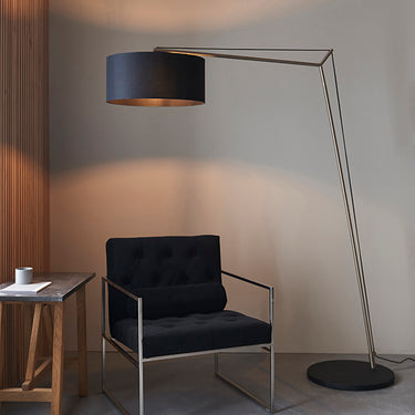 Tiller Floor Lamp Matt Nickel & Black with Black Shade