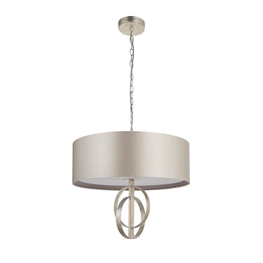 Cortez 3 Light Pendant Antique Silver & Mink Satin Shade