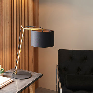 Tiller Table Lamp Matt Brass & Black with Black Shade