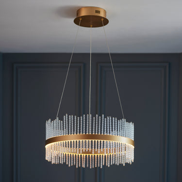 Scintilla Small LED Pendant Brushed Gold & Clear Textured Glass