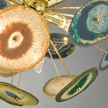 Achates 9 Light Pendant Gold & Agate