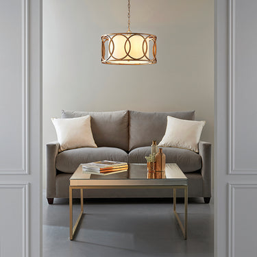Turner 4 Light Pendant Brushed Gold & Vintage White Fabric
