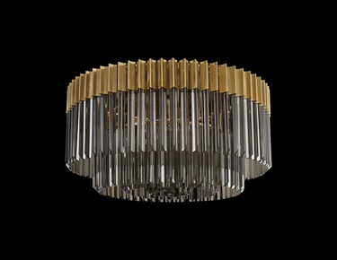 Pallas 12 Light Flush Brass & Smoked Sculpted Glass