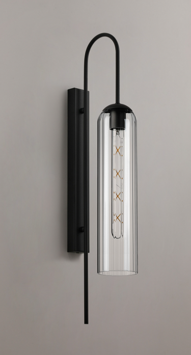 Callow Wall Light Satin Black with Clear Glass