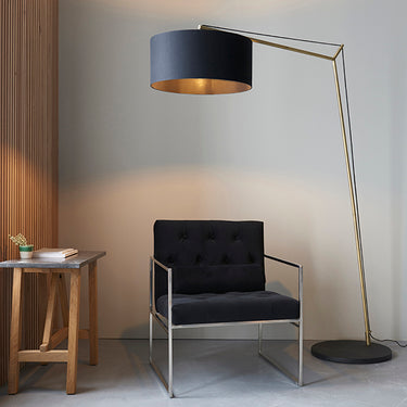 Tiller Floor Lamp Matt Brass & Black with Black Shade