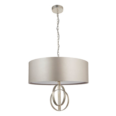 Cortez 5 Light Pendant Antique Silver & Mink Satin Shade