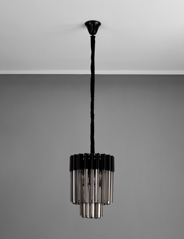 Pallas 4 Light Pendant Matt Black & Smoked Sculpted Glass