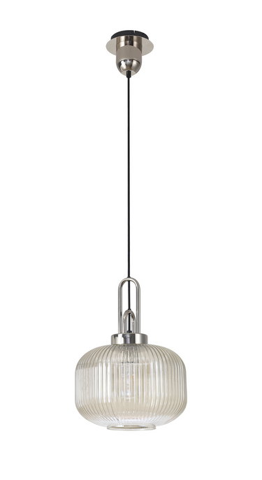 Arlington Champagne Pumpkin Ribbed Glass & Polished Nickel Suspension