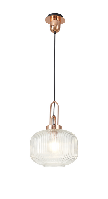 Arlington Clear Pumpkin Ribbed Glass & Copper Suspension