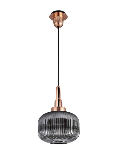Arlington Smoked Pumpkin Ribbed Glass & Copper Suspension