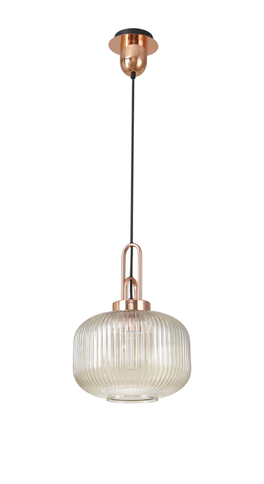 Arlington Champagne Pumpkin Ribbed Glass & Copper Suspension