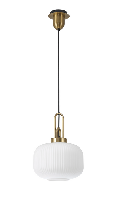 Arlington Opal Pumpkin Ribbed Glass & Brass Gold Suspension