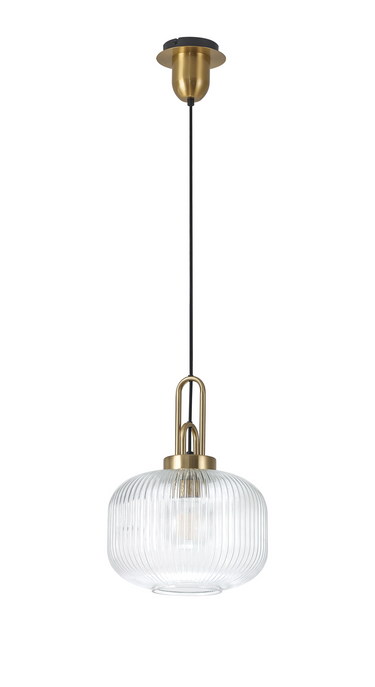 Arlington Clear Pumpkin Ribbed Glass & Brass Gold Suspension