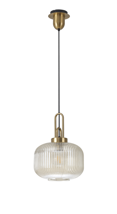 Arlington Champagne Pumpkin Ribbed Glass & Brass Gold Suspension