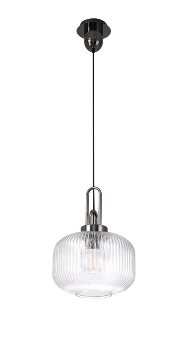 Arlington Clear Pumpkin Ribbed Glass & Polished Black Chrome Suspension