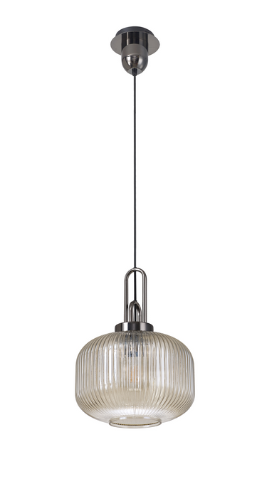 Arlington Champagne Pumpkin Ribbed Glass & Polished Black Chrome Suspension