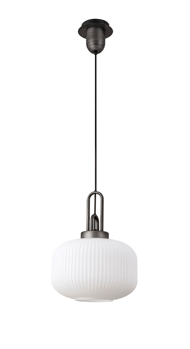 Arlington Opal Pumpkin Ribbed Glass & Aged Pewter Suspension
