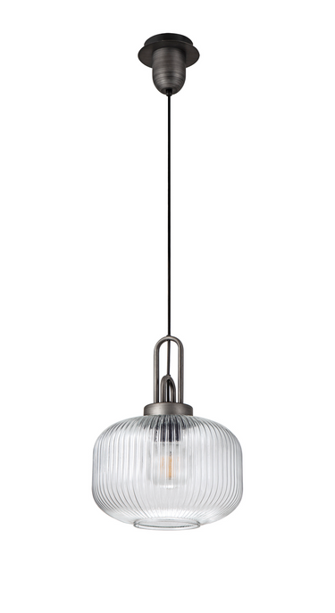 Arlington Clear Pumpkin Ribbed Glass & Aged Pewter Suspension