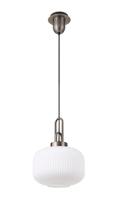 Arlington Opal Pumpkin Ribbed Glass & Antique Silver Suspension