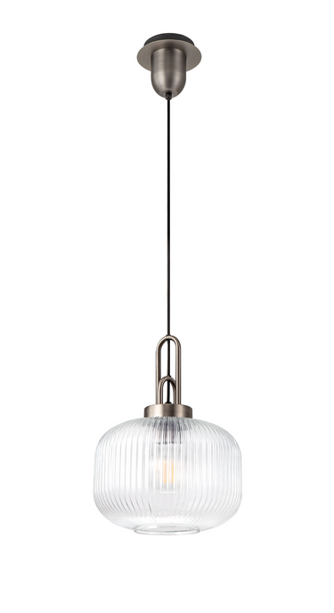 Arlington Clear Pumpkin Ribbed Glass & Antique Silver Suspension