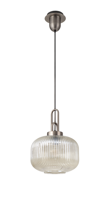 Arlington Champagne Pumpkin Ribbed Glass & Antique Silver Suspension