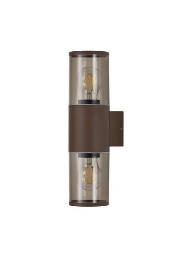 Cillan Up/Down Wall Light Matt Brown & Smoked Glass IP54