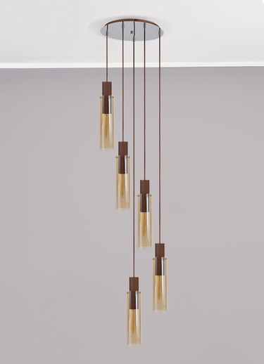 Manhattan 5 Light Spiral Slim Pendant Mocha
