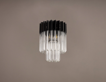 Pallas 3 Light Flush Matt Black & Clear Sculpted Glass