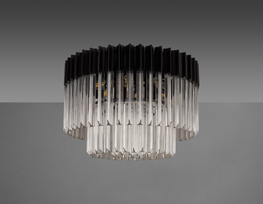 Pallas 7 Light Flush Matt Black & Clear Sculpted Glass
