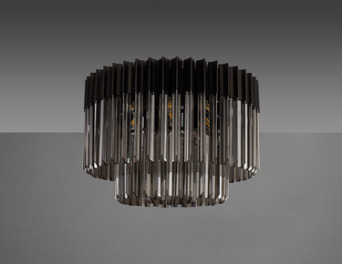 Pallas 7 Light Flush Matt Black & Smoked Sculpted Glass