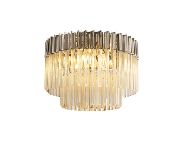 Pallas 7 Light Flush Polished Nickel & Cognac Sculpted Glass